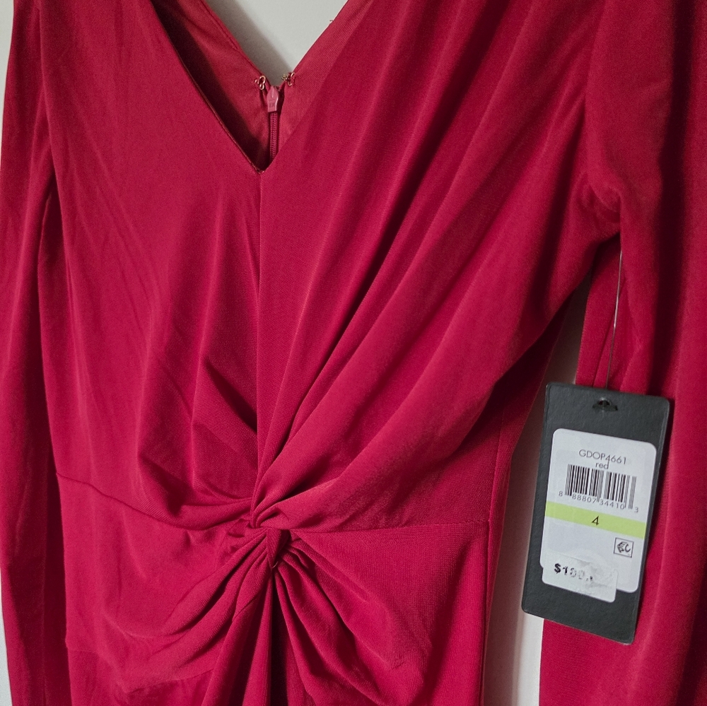 GUESS Women's Knot Detail Fitted Long Sleeve V-Neck Dress Sz. 4 - Picture 4 of 7